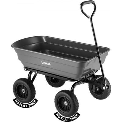 VEVOR tuinkar met kantelfunctie, 272 kg draagvermogen, 270° draaibare transportkar voor tuinieren, gemaakt van kunststof en staal met 10-inch kunststof banden, kantelkar voor gazon, grind en modder.
