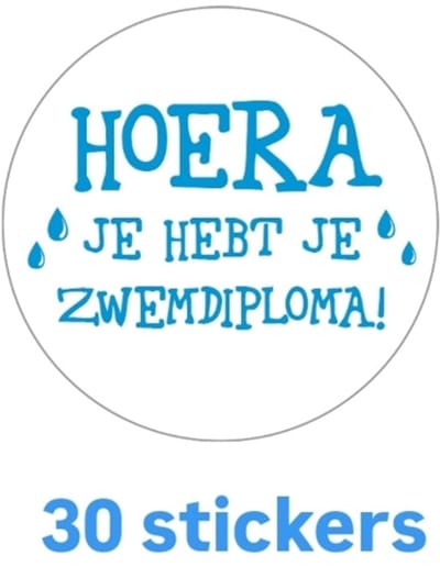 30x Sticker Zwemdiploma - cadeausticker - sluitzegen - leuk inpakken - Hoera jij hebt je zwemdiploma - zwemmen