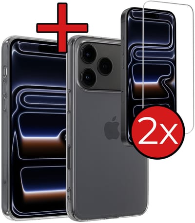 Hoesje - Met 2x Screenprotector - Geschikt voor Apple iPhone 17 Pro Max / 18 Pro Max - Sterk & Shockproof - Telefoon Hoes - Back Cover - Siliconen Case - Telefoonhoes - Transparant