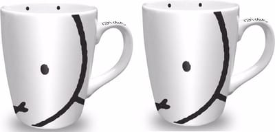Mok/beker - 2x - Nijntje snoet - wit/zwart - 10 cm - 230 ml - porselein - Kinder melk/thee bekers