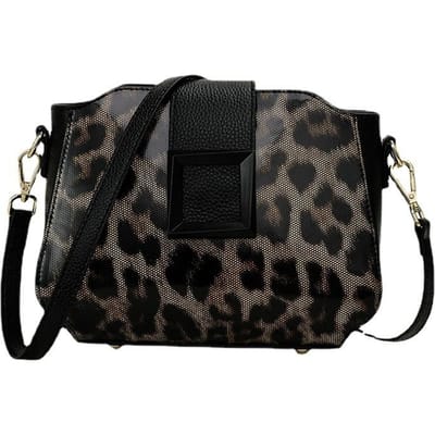 Nieuwe Dames Tas van Puur Koeienhuid Luipaardprint Echte Leren Tas Schoudertas Crossbody Tas Meerlaagse Echte Leren Tas Dames Tas black