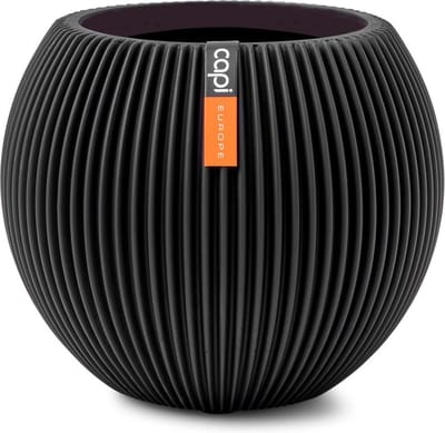 Capi Europe - Vaas bol Groove Black & Gold - 30x25 - Zwart - Opening Ø22 - Bloempot voor binnen - 5 jaar garantie - BGVBL104