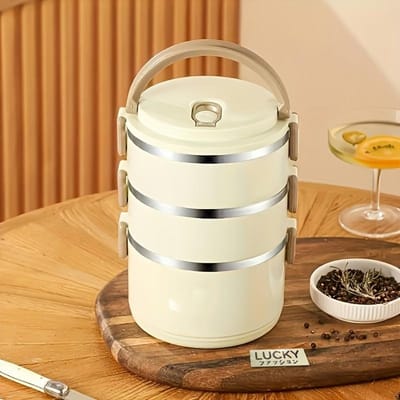 Lunchbox in Japanse stijl, dubbellaags roestvrij staal met handvat, student kantoormedewerker met lunchbox voor voedselbewaring