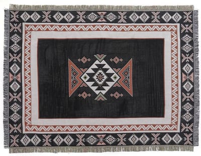 Katoenen Woven Throw Dekentje met Kwastjes in Bohemian Tribal Stijl - Geometrisch Patroon voor Sofa, Bed en Camping, 160x130cm