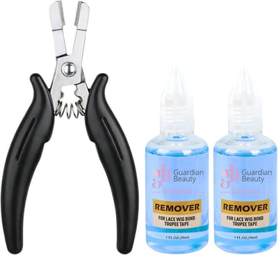Guardian Beauty Pruikentape Remover Set - For Lace Wig Bond and Toupee Tape - Blauw - 2 stuks - 30ml - Met Microringen Tang - Haar Extensions