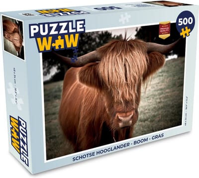 Puzzel Schotse Hooglander - Boom - Gras - Legpuzzel - Puzzel 500 stukjes
