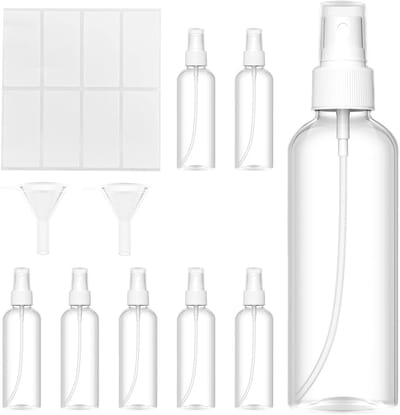 Sprayflessen 8 Pack 100ml - Levensmiddelvrij PET - Vernevelaar met labels en trechters - Ideaal voor reizen - ShopVlot
