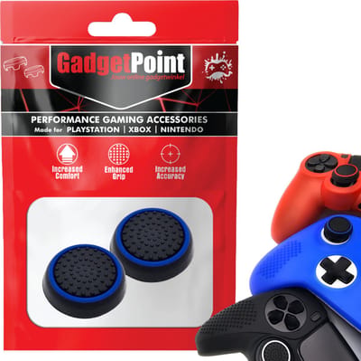 Gadgetpoint - Thumb Grips voor PlayStation, PS5, Xbox X/S, One & Switch Pro Controller - Gaming Thumbgrips - Performance Anti-Slip Thumbsticks - Bescherming Accessoires - Zwart/Blauw