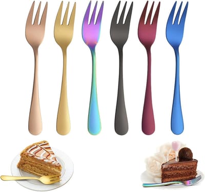 Set van 6 Kleine Dessertvorken van RVS, 14 cm - Herbruikbare Fruitvorken voor Thuis, Keuken en Restaurant, Vaatwasserbestendig in 6 Kleuren