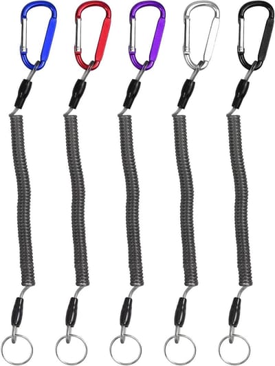 5-delige Heavy Duty Visserslanyard, Spirale Retractable Coil met Karabijnhaak, Veiligheidskoord voor Vissersgereedschap, Antiverlies Stretchkoord voor Boot en Hengelsport