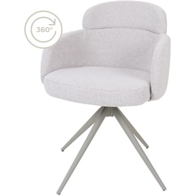 Eetkamerstoel Chase - Bouclé - Naturel - Comfortabele Kuipstoel met Armleuningen in Hotel Chique / Scandinavische Stijl