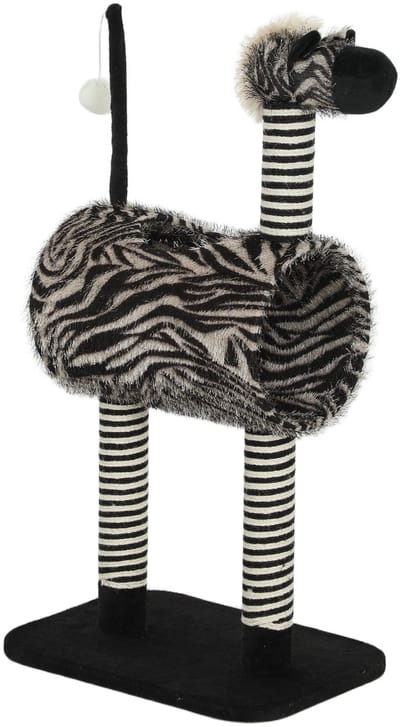 Merax Krabpaal 93 cm - Zebraprint Kattenmeubel met Speeltunnel Ø25 cm - Jute Krabpalen Zwart Wit - Voor Katten tot 5 kg
