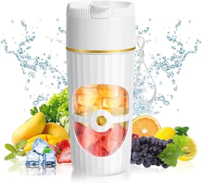 Draagbare mixer - Smoothiemaker to-go - Verse dranken maken - 6 RVS messen - 450 ml - Wit