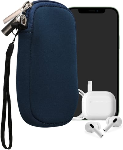 kwmobile telefoontasje universeel geschikt voor XS - 3,5/4" smartphones - 12,5 x 6,5 cm - Hoesje met rits en polslusje -In marineblauw -