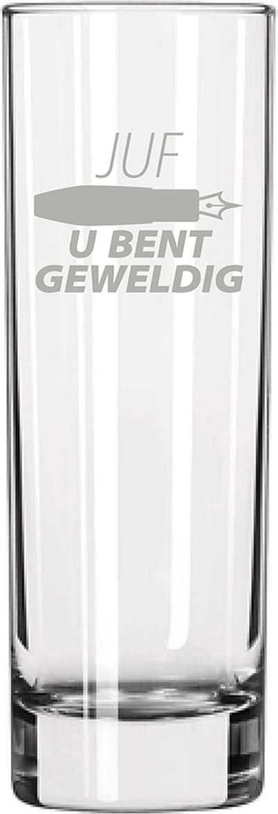 Gegraveerde longdrinkglas 22cl Juf u bent geweldig
