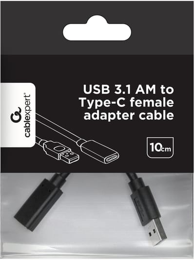 USB-A (m) - USB-C (v) adapter - USB3.0 / zwart - 0,10 meter