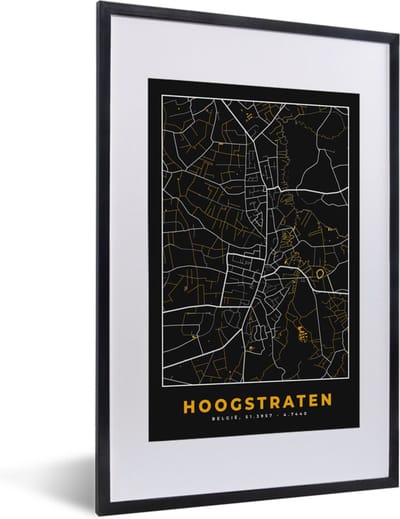 Fotolijst incl. Poster - Goud - Kaart - Hoogstraten - Plattegrond - Stadskaart - 40x60 cm - Posterlijst