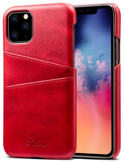 geschikt voor iPhone 11 Pashouder Hoesje Leer - Telefoonhoesje van kunstleer met vakjes voor pasjes geschikt voor iPhone 11 - Mobiq Leather Snap On Wallet hoesje geschikt voor iPhone 11 rood