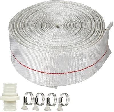Omgoods- Weefselslang 20 meter - Geweven Slang - Platte Slang - 32 mm - 4 Slangklemmen - 1,2 inch Aansluiting - Industrieel tot 10 bar - Waterslang