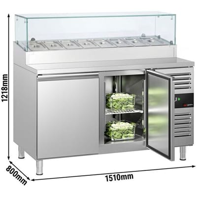 GGM Gastro Zubereitungstisch PREMIUM - 1510mm - 2 Türen - mit Glasaufsatz - für 8x GN 1/3