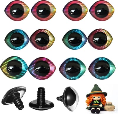 SnelShoppen - Veiligheidsogen voor Haakdieren 23-28 mm - Extra Grote Gekleurde Amigurumi Ogen, 6 Paar met Sluitringen en Glitter voor Knuffeldieren
