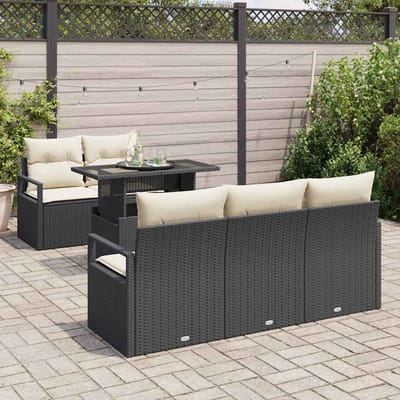 vidaXL - Tuinbank - Set - 6 - st - 5-Aantal - zitplaatsen - Zwart - poly - rattan