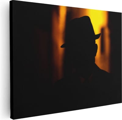 Artaza Canvas Schilderij Gangster Silhouet - 40x30 cm - Klein - Muurdecoratie Mannen - Wanddecoratie Maffia - Schilderijen Op Canvas