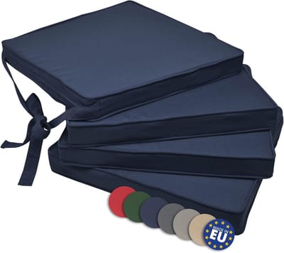 Set van 4 Stoelkussens met Ribbons - Zithoogte van 45x40x5cm - Anti-slip Kussens voor Stoelen met Afneembare Hoezen - Lichtblauw