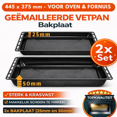 ICQN Oven Bakplaat Set - 2 stuks - 445x375x25 mm en 445x375x50 mm - Geëmailleerd