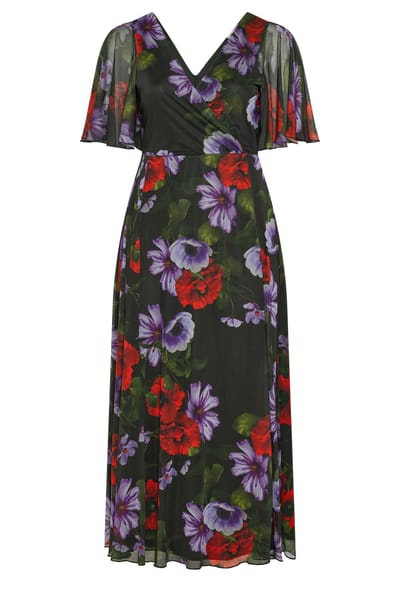 Yours London Curve Zwarte Maxiwikkeljurk Met Bloemenprint Size 38