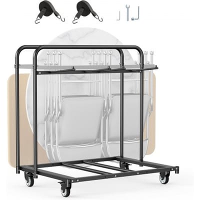 VEVOR Opvouwbare stoelenwagen, 180 kg, voor 5 tafels + 14 stoelen, stoelenopslagwagen met stoelhouder met zwenkwielen en vergrendelbare wielen, voor feesten en evenementen, hotels, matzwart