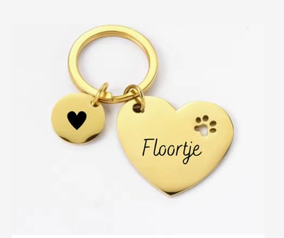 Hondenpenning Hart | RVS Hondenpenning Hart met ronde hanger | Gouden LoveDuo Hondenpenning inclusief Graveren | Petshop Seven
