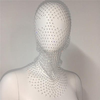 Sexy Glanzend Gaas Visnet Maskerade Strass Gezichtssieraad Masker Vrouwen Sluier Cosplay Hoes Nachtclub Accessoires white