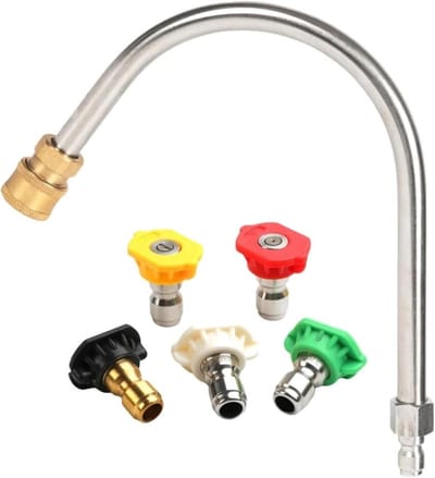 Hogedruk Verlengstuk - Gebogen Lans - Dakgoot Reinigen - 3600 PSI Kracht - 1/4 Inch - Zilver
