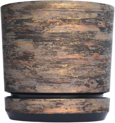 Bloempot met schotel - Plantenpot decoratief - Planten verfraaien - Geïntegreerde onderzetter - Diameter 21 cm - Roestschors