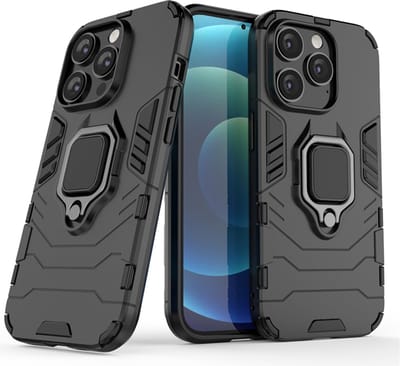 MobyDefend Hoesje - Geschikt voor iPhone 14 Pro - Dubbelgelaagde Pantsercase Met Standaard - Zwart