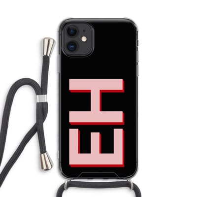 Gepersonaliseerd - Case Company® - Hoesje met koord geschikt voor iPhone 11 hoesje met Koord - Monogram - Telefoonhoesje met Zwart Koord - Extra Bescherming aan alle Kanten en Over de Schermrand