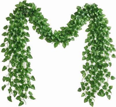 12 Stuks Hangende Kunstplanten Klimop, 25,2 m Nepklimop Groene Slinger voor Wanddecoratie, Natuurlijke Woondecoratie voor Slaapkamer, Tuin en Feestlocaties