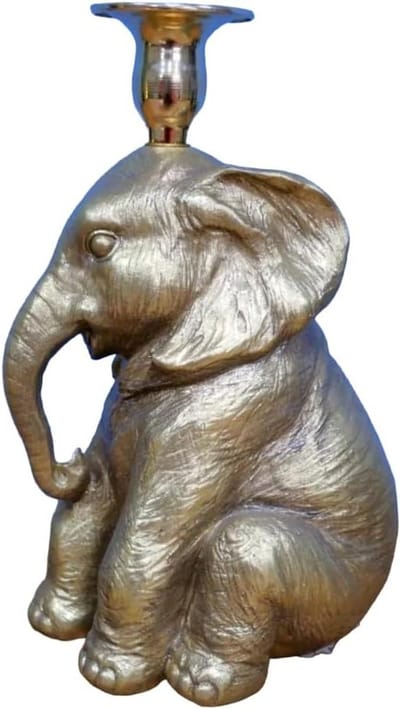 Gouden Olifant Kandelaar - Kaarsenhouder Hars - Huis Decoratie - Gedetailleerd Hars Ontwerp - H22 x L13 x B11 cm