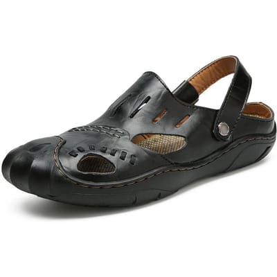 Heren Sandalen Nieuw Echt Leer Twee-Weg Strand Schoenen Gesloten Teen Persoonlijkheid Zachte Zool Sandalen Heren Mode Zomer 44 gray