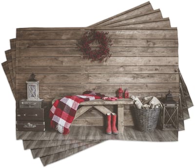 ABAKUHAUS Winterse placemats, Gezellig rustiek Noel Cottage, tafeldecoratie van kleurvast stof voor de eetkamer en de keuken, taupe en donkerroze