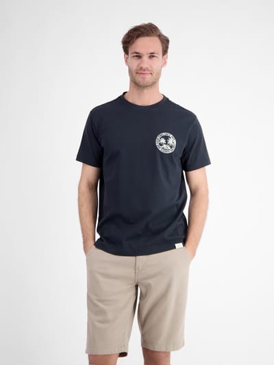LERROS Casual T-shirt in één kleur van puur katoen met print , Maat: S , Kleur: CLASSIC NAVY , 100% katoen