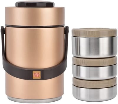 zelfgemaakte Voedsel Pot, 2000ml 304 Roestvrij Staal Vacuüm zelfgemaakte Lunchbox Draagbaar 3 Tier Stapelbaar voor Heet Voedsel Dagelijks Kantoor Reizen Picknick (oranje)
