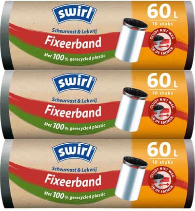 3x Swirl Pedaalemmerzakken met Fixeerband 60 liter 10 stuks