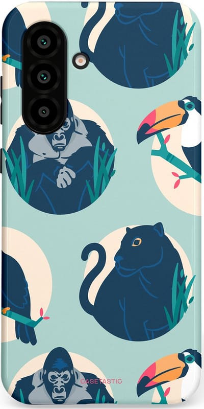 Casetastic hoesje geschikt voor Samsung Galaxy A36 / Samsung Galaxy A56 - Dubbellaagse bescherming - Wilde Dieren Mix - Fashion Case - Lichtgrijs Donkerblauw Crème Donkergrijs