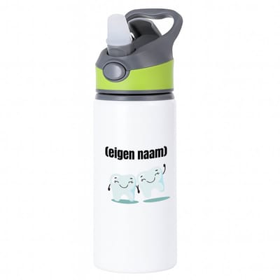Hacebo® - 2 tanden waterfles met rietje groen - Tandarts - mondhygienist - met eigen naam - leuk cadeau voor iemand die tandarts is - cadeau - kado - water fles - 650ML