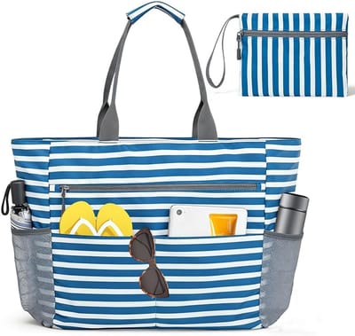 Thijox - Grote opvouwbare XXL strandtas met ritssluiting, waterdicht en zandafstotend, ideale badtas voor dames, gezin, strand, zwembad, picknick en r