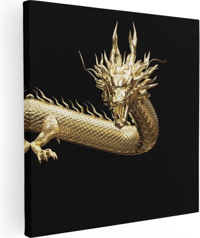 Artaza Canvas Schilderij Gouden Draak - 30x30 cm - Klein - Wanddecoratie Dieren - Muurdecoratie Woonkamer - Kamer Accessoires Mythisch