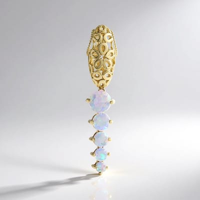Cavill - Gouden hanger 9K geel goud - 0,48 ct Welo opalen rond slijpsel - Elegant filigraan design Ethiopische opaal dames sieraden 35x7 mm