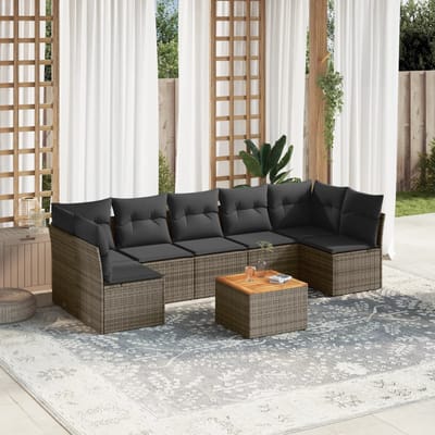 vidaXL - 8-delige - Loungeset - met - kussens - poly - rattan - grijs